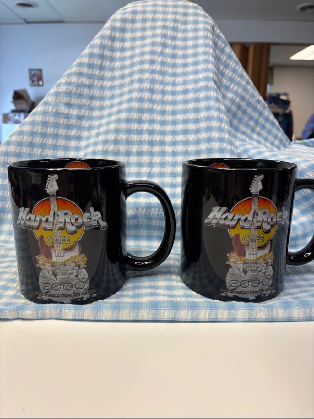 Hard Rock Cafe Black Mug Pair with Orange and Yellow Logo